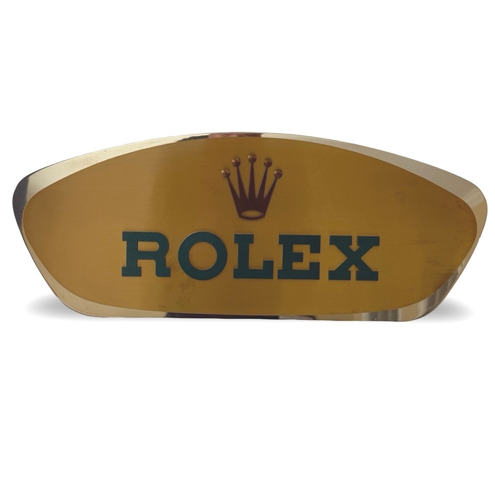 Authentic Vintage Rolex Dealer Showcase Display Sign Gilt Brass Crown Swiss Made
